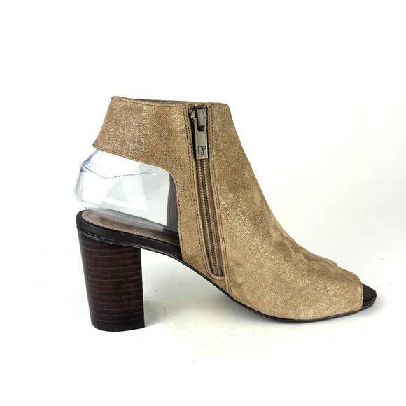 Donald J. Pliner Irene-60 Metallic Gold Peep-Toe Booties - Size 7M - Picture 3 of 13